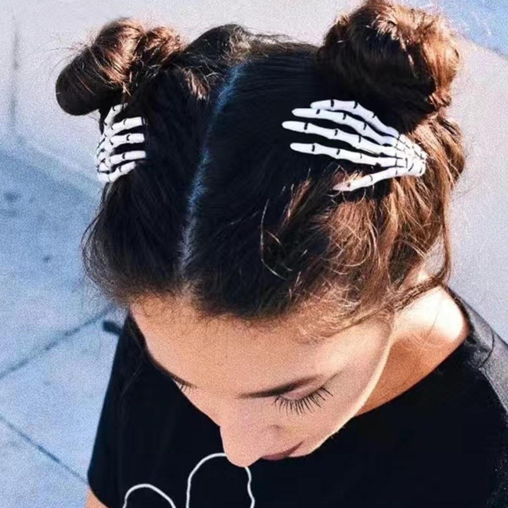 Skeleton Hand Hair Clips - White